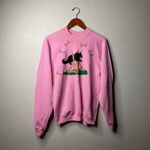 1980s pink crewneck sweatshirt with dog and bone design